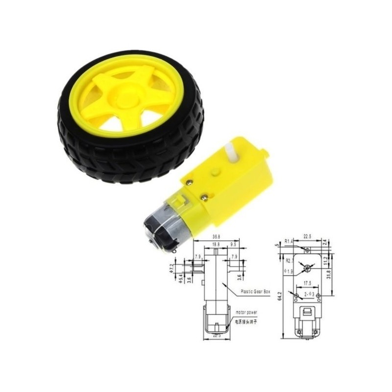 Kit motor DC 3-6V + roda 68mm - Arduino Kit motor DC 3-6V + roda 68mm - Arduino