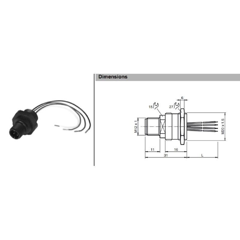 Conector circular painel macho 4 pinos M12 - V1-M20-80 Conector circular painel macho 4 pinos M12 - V1-M20-80