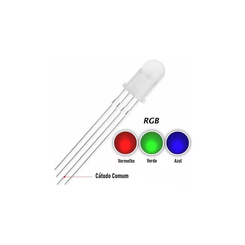 Led 5mm RGB leitoso 800mcd catodo