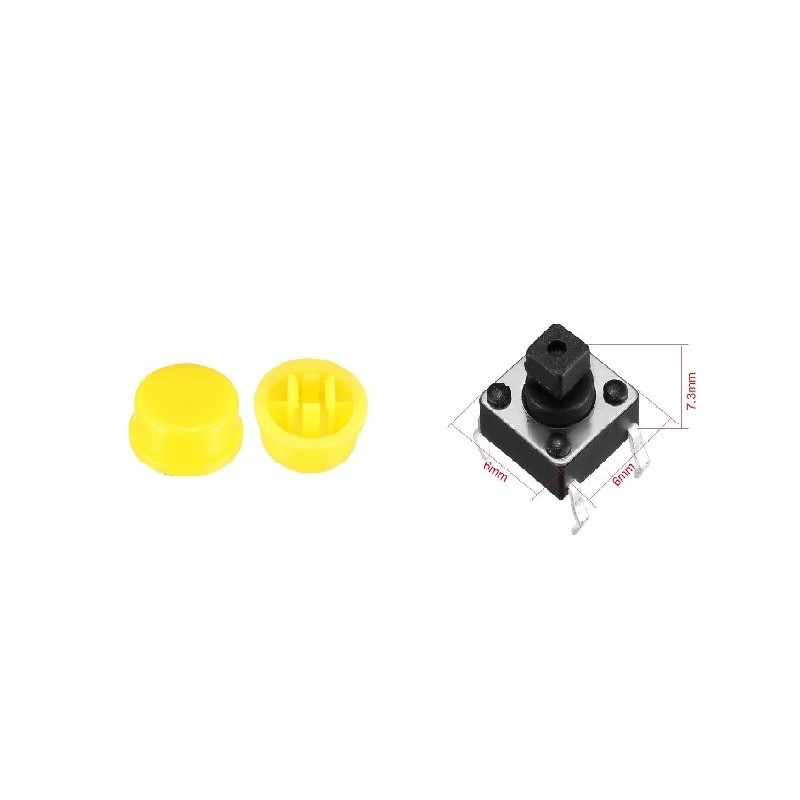 Chave tactil KFC-A06-6x6x7,3mm quadrada 4T c/knob amarelo 180º