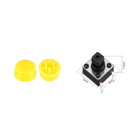 Chave tactil KFC-A06-6x6x7,3mm quadrada 4T c/knob amarelo 180º