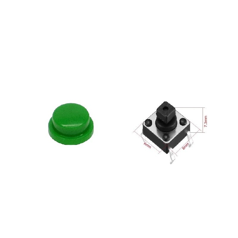 Chave tactil KFC-A06-6x6x7,3mm quadrada 4T c/knob verde 180º