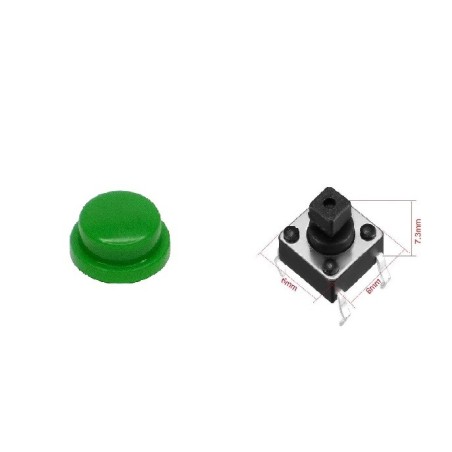 Chave tactil KFC-A06-6x6x7,3mm quadrada 4T c/knob verde 180º