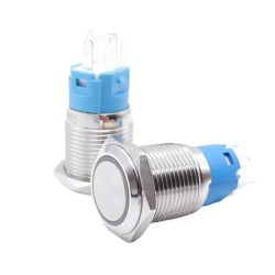 Botão antivandalismo led azul 12v 16mm com trava