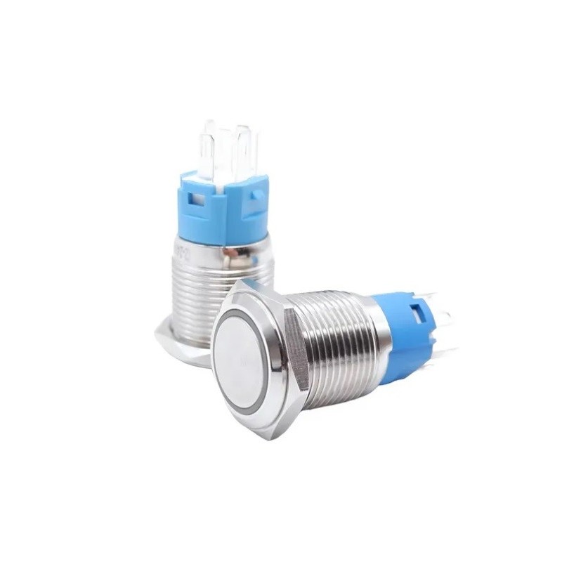 Botão antivandalismo led azul 12v 16mm com trava