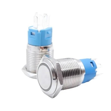 Botão anti vandalismo led azul 12v 16mm com trava