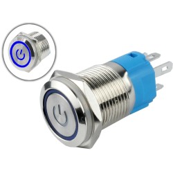 Botão anti vandalismo led azul 12v 16mm gravado com trava
