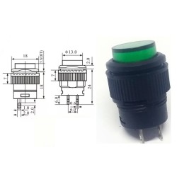 Chave push button R16-503 02 terminais com trava verde sem led