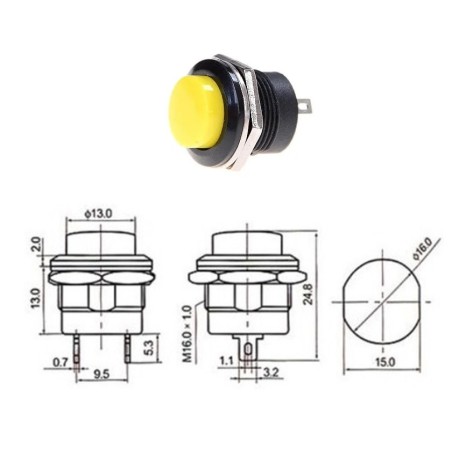 Chave push button R13-507 M16 02 terminais amarelo