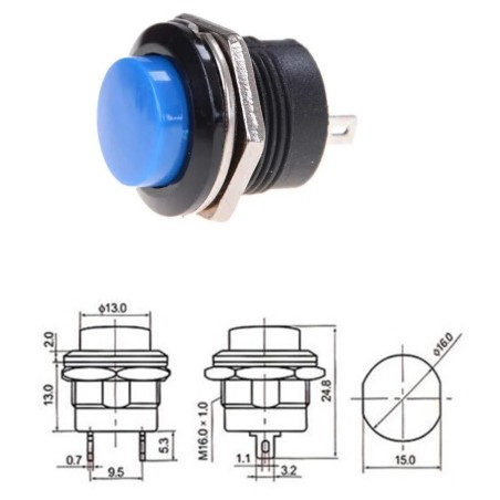 Chave push button R13-507 M16 02 terminais azul
