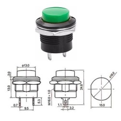Chave push button R13-507 M16 02 terminais verde