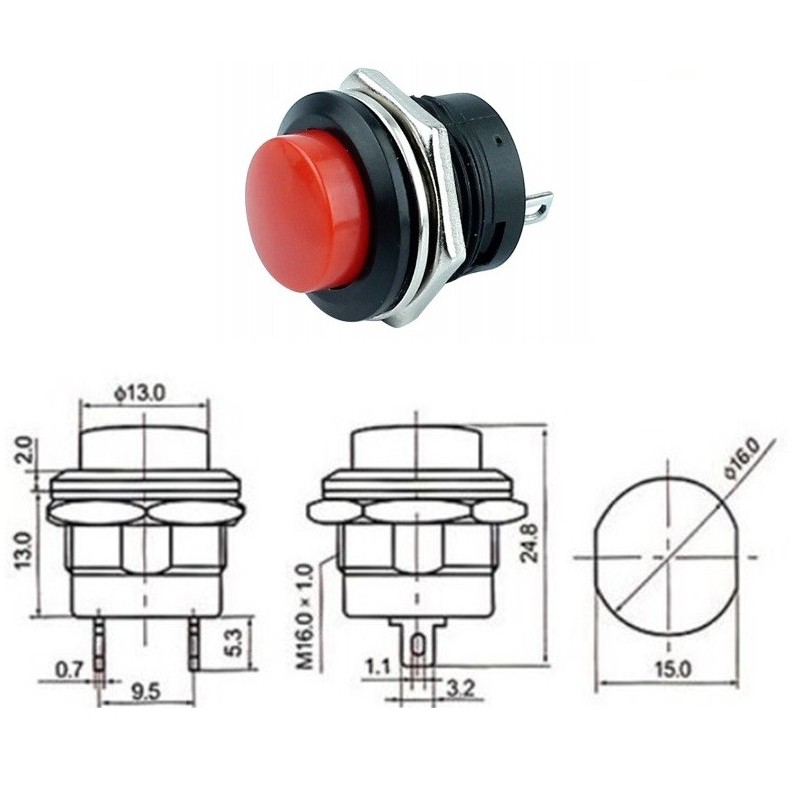 Chave push button R13-507 M16 02 terminais vermelha