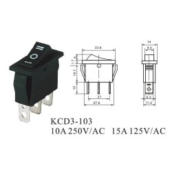 Chave gangorra on off on 15A 250V~ 3T preta - KCD3-103