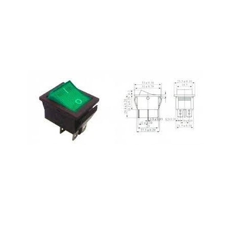 Chave gangorra KCD4 16A 250V~ 4T verde