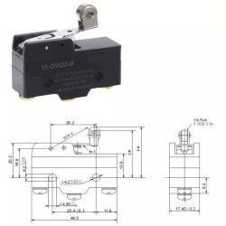 Chave micro switch haste c/roldana Z-15GW22-B 15A 250Vca