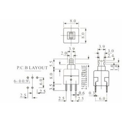 Chave botão c/trava e tecla 8.5x8.5mm