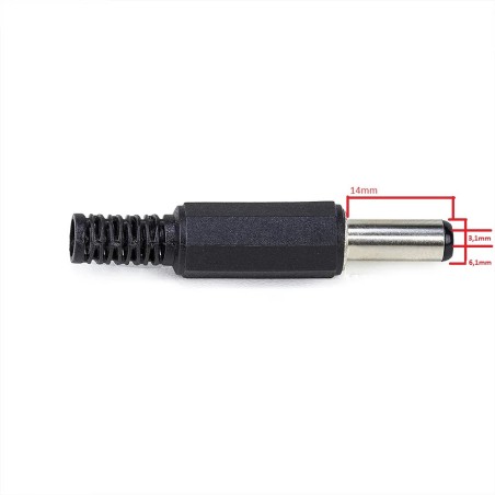 Plug P4 DC longo 3,1mm furo (3,1mm x 6,1mm x 14mm) cabo