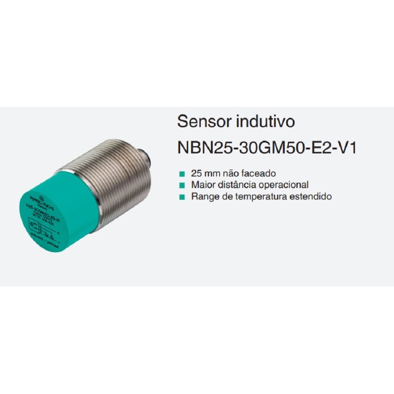 Sensor indutivo tubular 25mm 3 pinos- NBN25-30GM50-E2-V1 PEPPERL+FUCHS