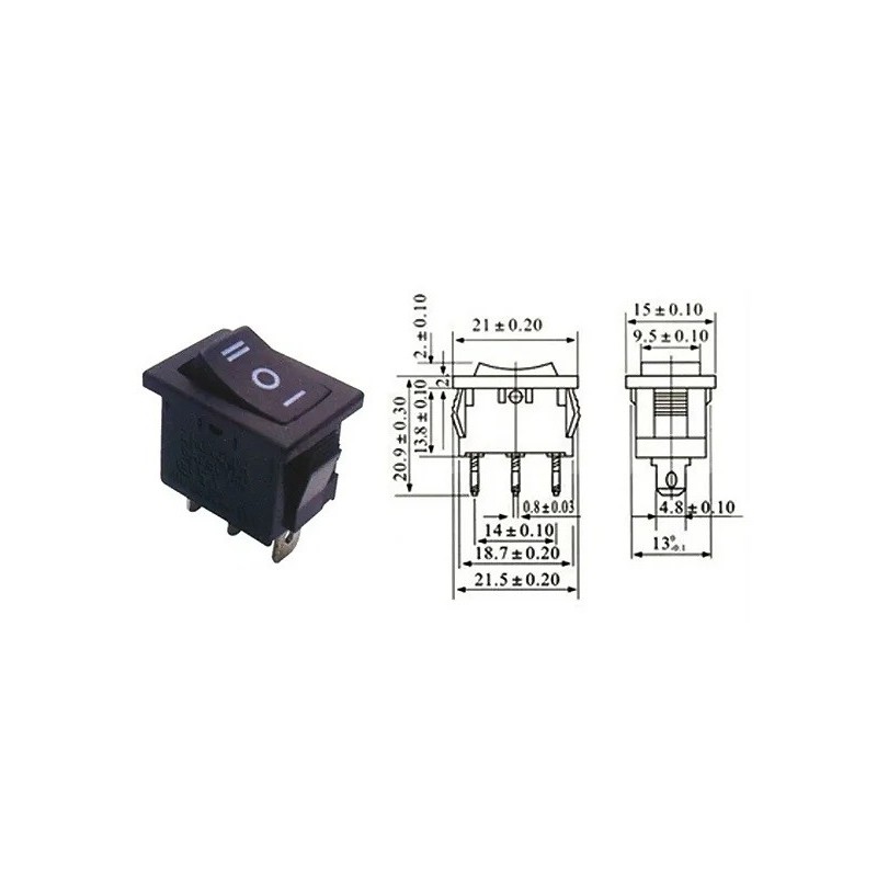 Chave gangorra KCD103 03 Posições on/off/on 01 polo 3t 6A 250v preta