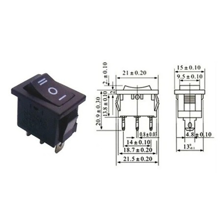 Chave gangorra KCD103 03 Posições on/off/on 01 polo 3t 6A 250v preta