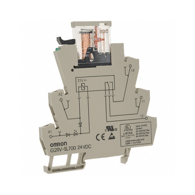 Relé 21Vcc 6 Amp - 1 contato Rev. c/Base - G2RV-1-S