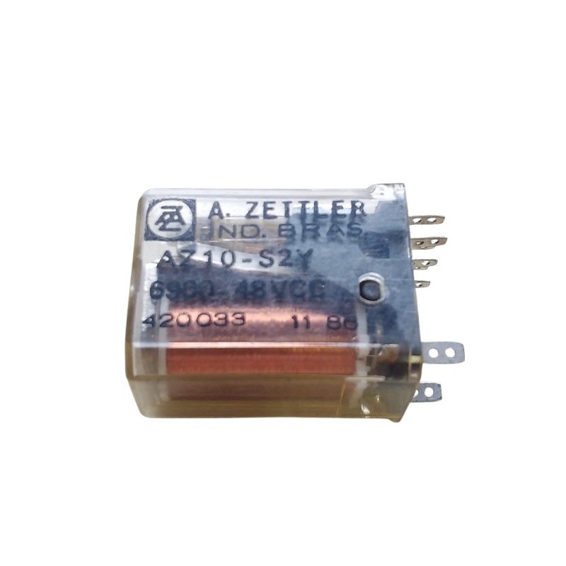 Relé 48Vcc AZ10-S2Y 325 2 contatos 8 pinos soquete A.zettler
