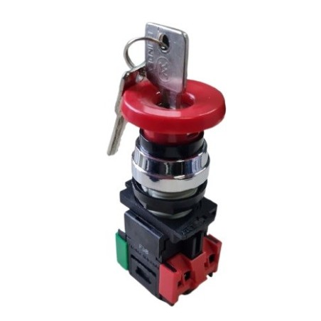 Botão de comando blindex emergencia 22mm NA NF trava e chave 16A 500V 2B-702Y.11