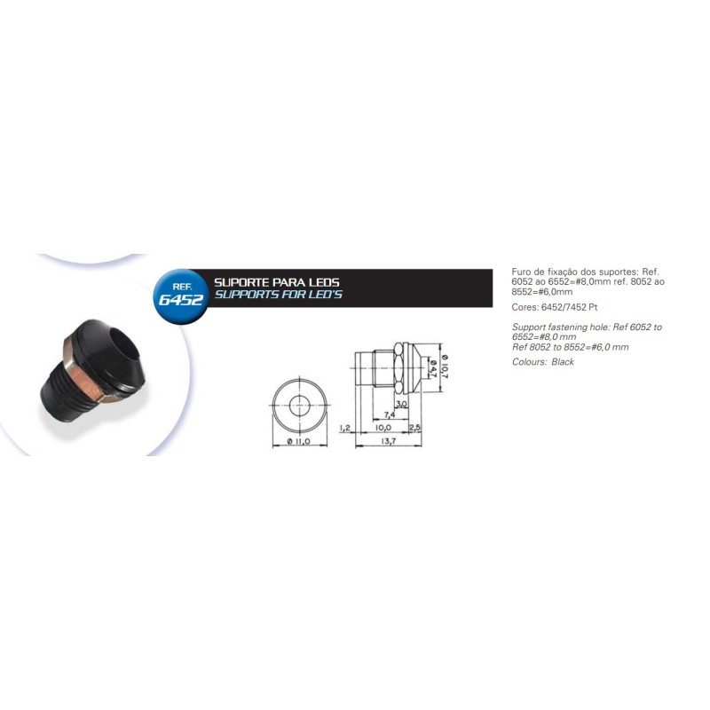 Suporte p/led 5mm preto 6452 joto