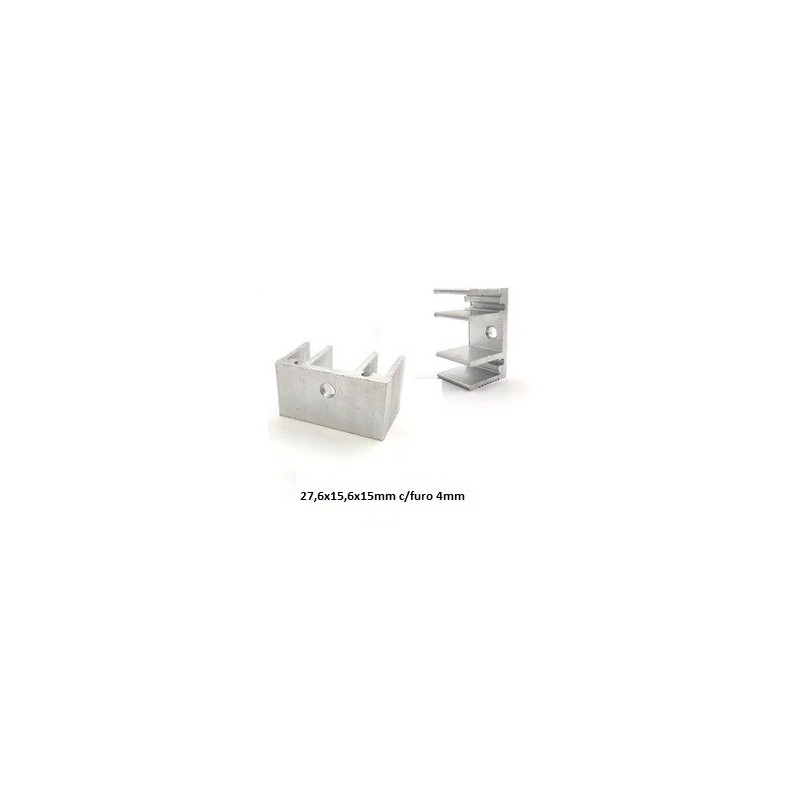 Dissipador de calor 27,6x15,6x15mm aluminio c/furo 4mm