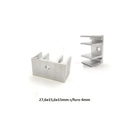 Dissipador de calor 27,6x15,6x15mm aluminio c/furo 4mm