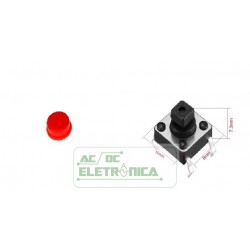 Chave tactil KFC-A06-6x6x7,3mm quadrada 4T c/knob vermelho 180º