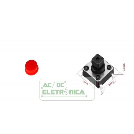 Chave tactil KFC-A06-6x6x7,3mm quadrada 4T c/knob vermelho 180º