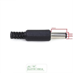 Plug P4 DC longo 3,1mm furo (3,1mm x 6,1mm x 14mm) cabo