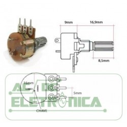 Potenciometro 1KB carvão 16mm c/chave estriado