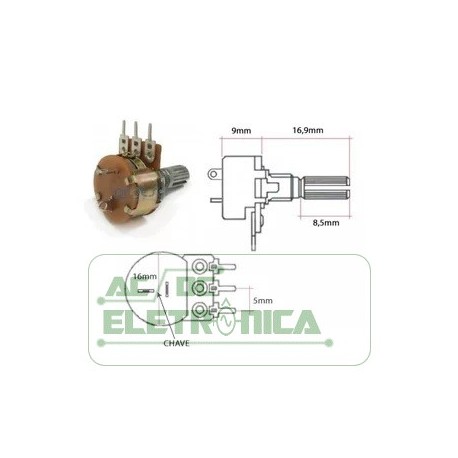 Potenciometro 1KB carvão 16mm c/chave estriado