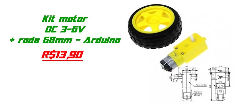 Kit motor DC 3-6V + roda 68mm - Arduino