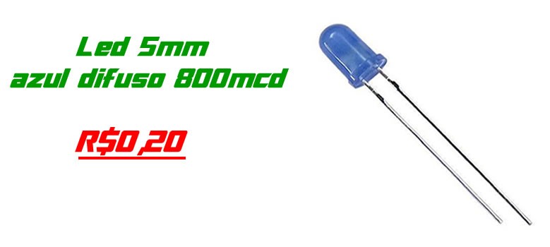 Led 5mm azul difuso 800mcd